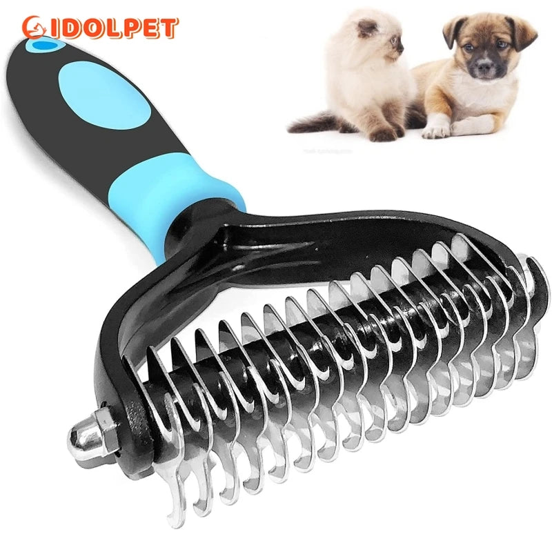 Escova profissional para desembaraçar animais de estimação, 2 lados, pente para cães e gatos, ferramentas para tosa de cachorro, subpêlo, queda de cabelo voador