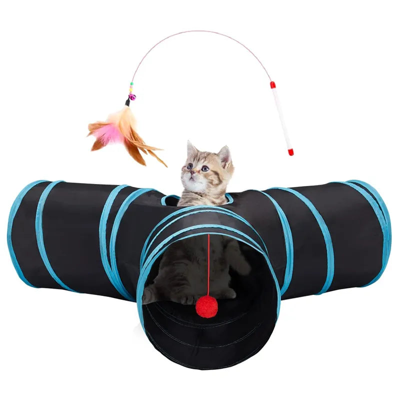 Túnel dobrável para gatos, treinamento para animais de estimação, brinquedo interativo divertido, túnel entediado para filhotes, gatinhos, coelho, conjunto de brinquedos para gatos