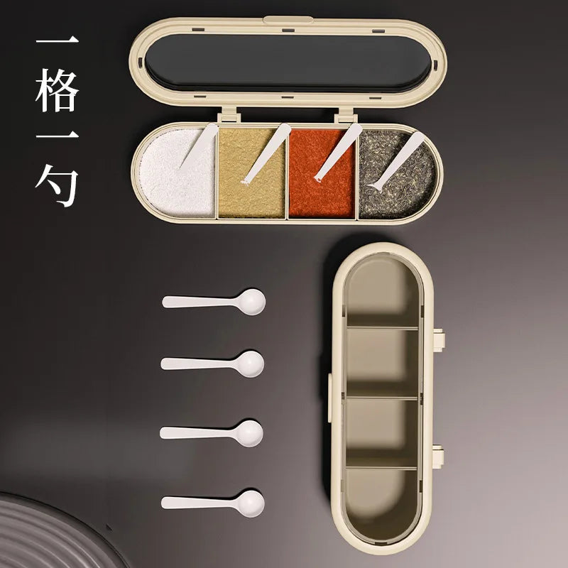 Conjunto de combinação de caixa de especiarias utensílios de cozinha domésticos sal, açúcar e glutamato monossódico armazenamento de quatro grades integrado